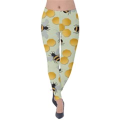 Bees Pattern Honey Bee Bug Honeycomb Honey Beehive Velvet Leggings by Bedest