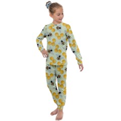 Bees Pattern Honey Bee Bug Honeycomb Honey Beehive Kids  Long Sleeve Set 