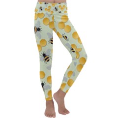 Bees Pattern Honey Bee Bug Honeycomb Honey Beehive Kids  Lightweight Velour Classic Yoga Leggings by Bedest