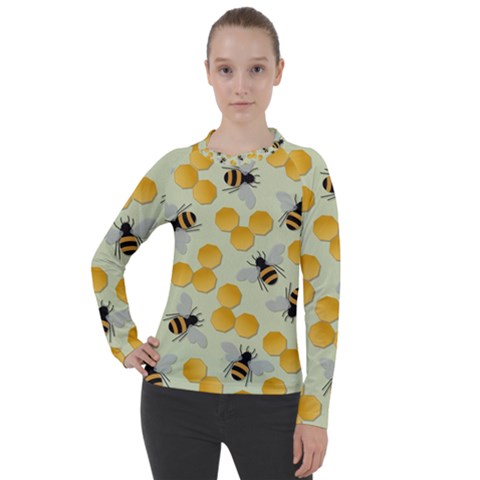 Bees Pattern Honey Bee Bug Honeycomb Honey Beehive Women s Pique Long Sleeve T-shirt by Bedest