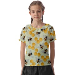 Bees Pattern Honey Bee Bug Honeycomb Honey Beehive Kids  Frill Chiffon Blouse by Bedest