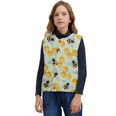 Bees Pattern Honey Bee Bug Honeycomb Honey Beehive Kid s Button Up Puffer Vest	