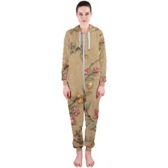 Flowers, Branches, Desenho, Edge, Leaves Hooded Jumpsuit (ladies)