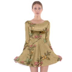 Flowers, Branches, Desenho, Edge, Leaves Long Sleeve Skater Dress by kyorashop23