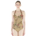 Flowers, Branches, Desenho, Edge, Leaves Halter Swimsuit View1