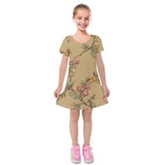 Flowers, Branches, Desenho, Edge, Leaves Kids  Short Sleeve Velvet Dress