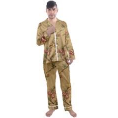 Flowers, Branches, Desenho, Edge, Leaves Men s Long Sleeve Satin Pajamas Set by kyorashop23