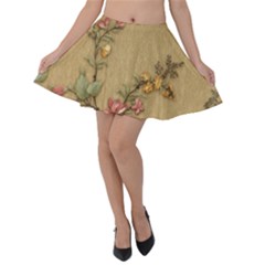 Flowers, Branches, Desenho, Edge, Leaves Velvet Skater Skirt