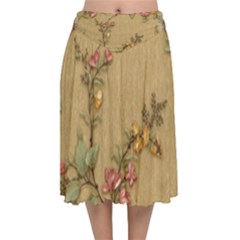 Flowers, Branches, Desenho, Edge, Leaves Velvet Flared Midi Skirt