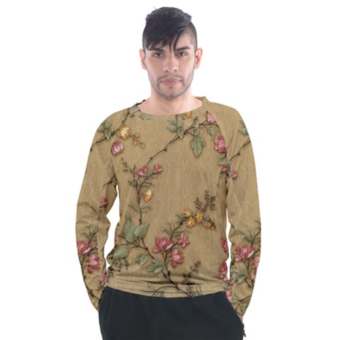 Flowers, Branches, Desenho, Edge, Leaves Men s Long Sleeve Raglan T-shirt by kyorashop23