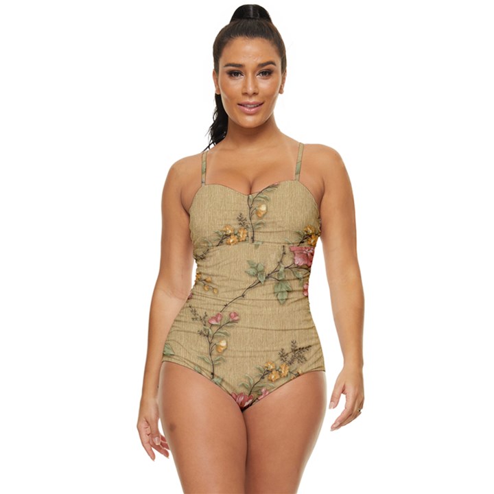 Flowers, Branches, Desenho, Edge, Leaves Retro Full Coverage Swimsuit