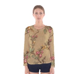 Flowers, Branches, Desenho, Edge, Leaves Women s Long Sleeve T-shirt