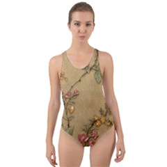 Flowers, Branches, Desenho, Edge, Leaves Cut-out Back One Piece Swimsuit by kyorashop23