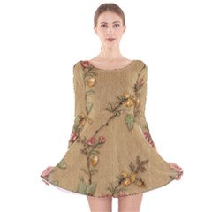 Flowers, Branches, Desenho, Edge, Leaves Long Sleeve Velvet Skater Dress