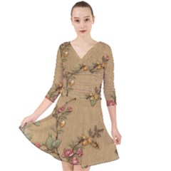 Flowers, Branches, Desenho, Edge, Leaves Quarter Sleeve Front Wrap Dress by kyorashop23