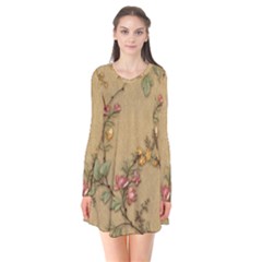 Flowers, Branches, Desenho, Edge, Leaves Long Sleeve V-neck Flare Dress by kyorashop23