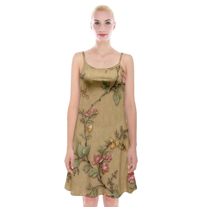 Flowers, Branches, Desenho, Edge, Leaves Spaghetti Strap Velvet Dress