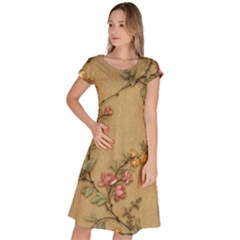 Flowers, Branches, Desenho, Edge, Leaves Classic Short Sleeve Dress by kyorashop23