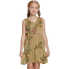 Flowers, Branches, Desenho, Edge, Leaves Kids  Sleeveless Tiered Mini Dress by kyorashop23