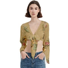 Flowers, Branches, Desenho, Edge, Leaves Trumpet Sleeve Cropped Top