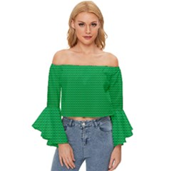 Green Lego Texture, Lego Background, Lego Texture, Green Off Shoulder Flutter Bell Sleeve Top