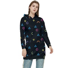 Kids , Kids , Background, Doodle Women s Long Oversized Pullover Hoodie