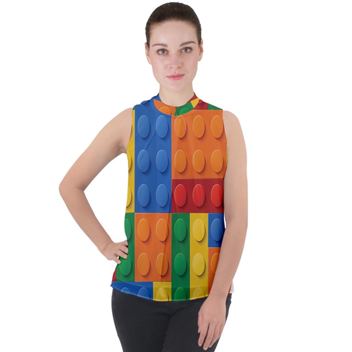 Lego, Constructor Mock Neck Chiffon Sleeveless Top