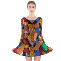 Lego, Toy Block, Colorfulness, Kids Long Sleeve Velvet Skater Dress