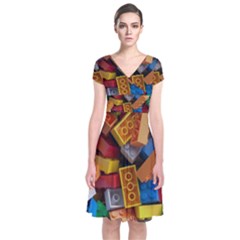 Lego, Toy Block, Colorfulness, Kids Short Sleeve Front Wrap Dress by kyorashop23