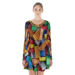 Lego, Toy Block, Colorfulness, Kids Long Sleeve Velvet V-neck Dress