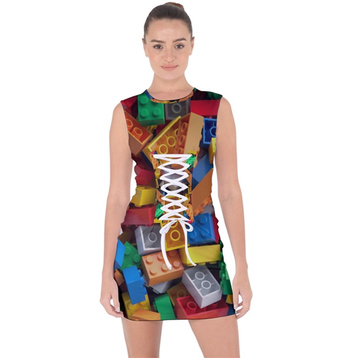 Lego, Toy Block, Colorfulness, Kids Lace Up Front Bodycon Dress