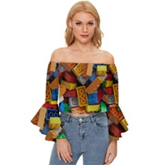 Lego, Toy Block, Colorfulness, Kids Off Shoulder Flutter Bell Sleeve Top