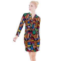 Lego, Toy Block, Colorfulness Button Long Sleeve Dress by kyorashop23