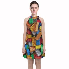 Lego, Toy Block, Colorfulness Velvet Halter Neckline Dress 