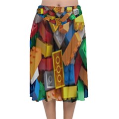 Lego, Toy Block, Colorfulness Velvet Flared Midi Skirt