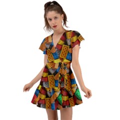 Lego, Toy Block, Colorfulness Flutter Sleeve Wrap Dress by kyorashop23