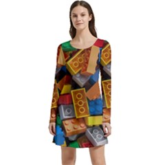 Lego, Toy Block, Colorfulness Long Sleeve Velour Skater Dress