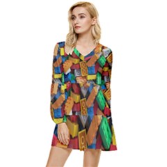 Lego, Toy Block, Colorfulness Tiered Long Sleeve Mini Dress by kyorashop23