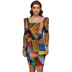 Lego, Toy Block, Colorfulness Women Long Sleeve Ruched Stretch Jersey Dress by kyorashop23