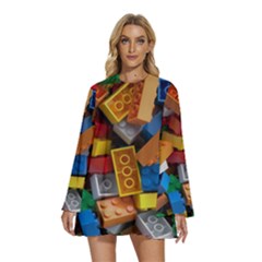 Lego, Toy Block, Colorfulness Round Neck Long Sleeve Bohemian Style Chiffon Mini Dress by kyorashop23