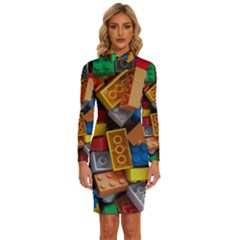 Lego, Toy Block, Colorfulness Long Sleeve Shirt Collar Bodycon Dress by kyorashop23