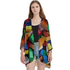 Lego, Toy Block, Colorfulness Open Front 3/4 Sleeve Batwing Chiffon Cardigan Kimono by kyorashop23