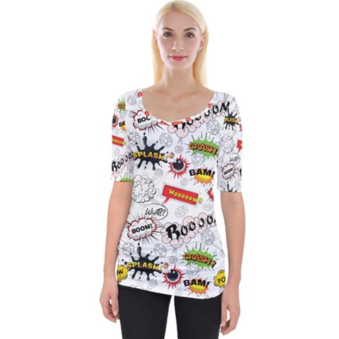 Pattern Seamless Texture Cartoon Wide Neckline T-shirt by Bedest