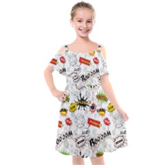 Pattern Seamless Texture Cartoon Kids  Cut Out Shoulders Chiffon Dress by Bedest