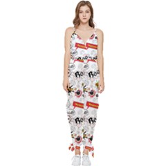 Pattern Seamless Texture Cartoon Sleeveless Tie Ankle Chiffon Jumpsuit by Bedest