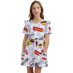 Pattern Seamless Texture Cartoon Kids  Frilly Sleeves Pocket Dress by Bedest