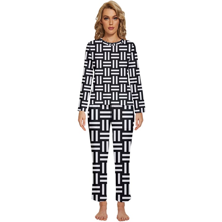 Frets Mosaic Pattern Geometric Womens  Long Sleeve Lightweight Pajamas Set