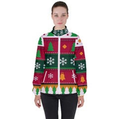 Christmas Time Pattern Christmas Ornament Women s High Neck Windbreaker