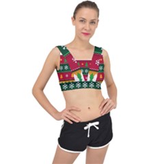 Christmas Time Pattern Christmas Ornament V-back Sports Bra by Bedest