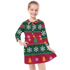 Christmas Time Pattern Christmas Ornament Kids  Quarter Sleeve Shirt Dress by Bedest